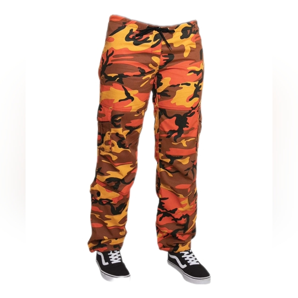 Rothko women's paratrooper orange camo fatigues 8 pocket design size XS